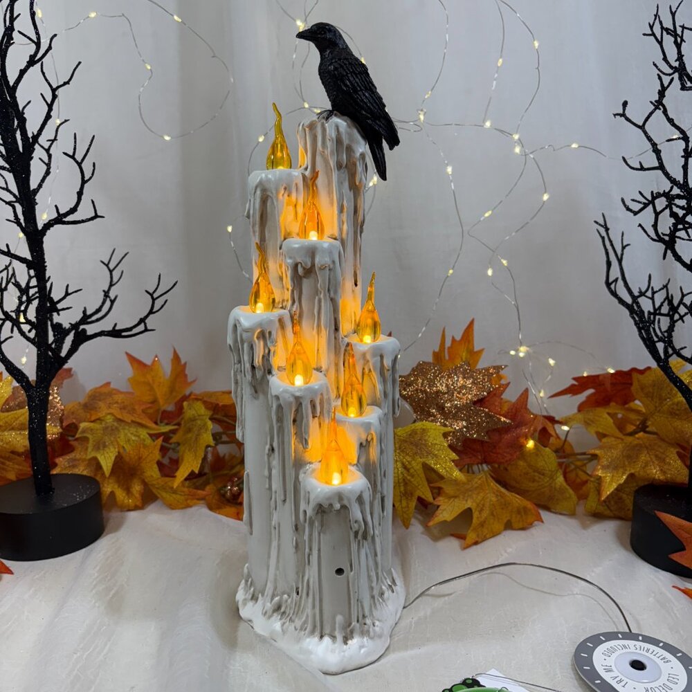 Toil And Trouble Halloween Led Light Up & Sound Candle Cluster Crow Figure New
